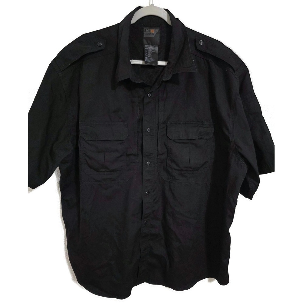 5.11 Tactical Shirt Mens 3XL Black Solid Short Sleeve Button Front Tactical